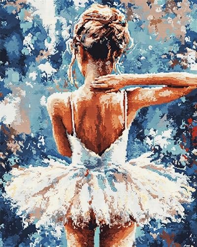 YarnAdventures Tänzer Stickerei Set Vorgedruckt Kreuzstich kit für Erwachsene,Ballettmädchen,Art Stickbilder DIY Kunst Kreuzstich Kit für Anfänger Kinder,40x50cm von YarnAdventures