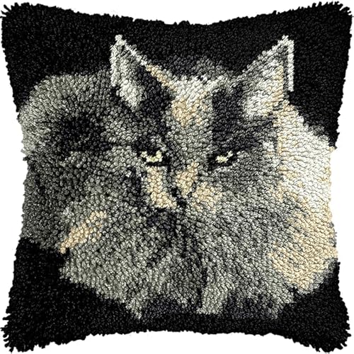 YarnAdventures Tier DIY Knüpfkissen-Set anfänger,Eine graue Katze,knüpfkissen mit vordruck Knüpfhaken-Kissen-Set,bedruckte Leinwand für Anfänger,Stickerei,Bastelk,17x17in YarnAdventures Tier DIY Knüpfkissen-Set anfänger,Eine graue Katze,knüpfkissen mit vordruck Knüpfhaken-Kissen-Set,bedruckte Leinwand für Anfänger,Stickerei,Bastelk,17x17in von YarnAdventures