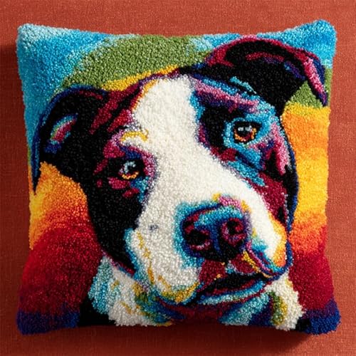 YarnAdventures Tier Hund DIY Kissen Knüpfen Set Knüpfhaken-SetsFarbiger Bullterrier,Knüpfhaken-Kits,Kissenbezüge,Sofakissen,Anfänger,Basteln,Heimdekoration 43x43cm YarnAdventures Tier Hund DIY Kissen Knüpfen Set Knüpfhaken-SetsFarbiger Bullterrier,Knüpfhaken-Kits,Kissenbezüge,Sofakissen,Anfänger,Basteln,Heimdekoration 43x43cm von YarnAdventures