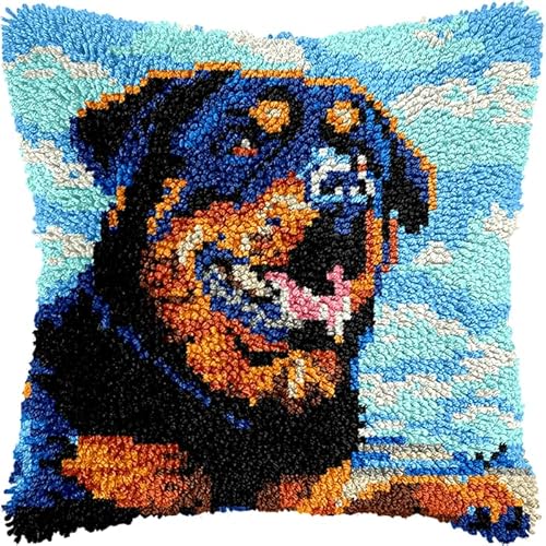 YarnAdventures Tier Hund DIY Knüpfhaken Kissenbezug Stickerei Set,Rottweiler,Deko Kissenbezug,Kreativ Knüpfset Latch Hook Kit für Kinder und Erwachsene Geschenke,17x17in YarnAdventures Tier Hund DIY Knüpfhaken Kissenbezug Stickerei Set,Rottweiler,Deko Kissenbezug,Kreativ Knüpfset Latch Hook Kit für Kinder und Erwachsene Geschenke,17x17in von YarnAdventures