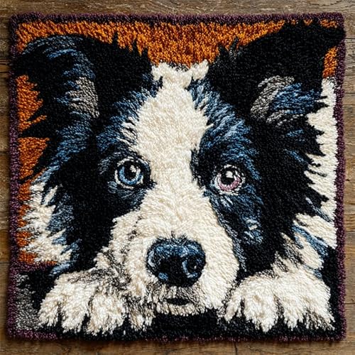 YarnAdventures Tier Hund Kissenbezug Knüpfset,Border Collie,Knüpfkissen Set,Knüpfteppich Zum Selber Knüpf-Sets,DIY Knüpfteppich Knüpfpackung,Latch Hook Kits,43x43cm von YarnAdventures