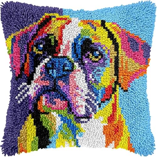 YarnAdventures Tier Hund Knüpfhaken Set Kissen Diy-Knüpfhäkel-Sets,Farbiger Boxerhund,Kissenbezug,Stickerei,Nadelspitzen Für Heimdekoration,Handarbeitsset Für Anfänger 43x43cm YarnAdventures Tier Hund Knüpfhaken Set Kissen Diy-Knüpfhäkel-Sets,Farbiger Boxerhund,Kissenbezug,Stickerei,Nadelspitzen Für Heimdekoration,Handarbeitsset Für Anfänger 43x43cm von YarnAdventures