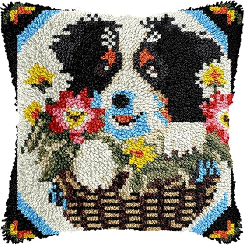 YarnAdventures Tier Hund Knüpfkissen Zum Selber Knüpfen,Schäferhund im Blumenkorb,Kissen Hülle Sofakissenbezug,Knüpfkissen Set für Kinder Erwachsene,Heimdekoration,17x17in YarnAdventures Tier Hund Knüpfkissen Zum Selber Knüpfen,Schäferhund im Blumenkorb,Kissen Hülle Sofakissenbezug,Knüpfkissen Set für Kinder Erwachsene,Heimdekoration,17x17in von YarnAdventures