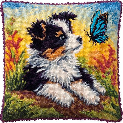 YarnAdventures Tier Hund Knüpfkissen Zum Selber Knüpfen,Süßer Hund und Schmetterling,Kissen Hülle Sofakissenbezug,Knüpfkissen Set für Kinder Erwachsene,Heimdekoration,17x17in YarnAdventures Tier Hund Knüpfkissen Zum Selber Knüpfen,Süßer Hund und Schmetterling,Kissen Hülle Sofakissenbezug,Knüpfkissen Set für Kinder Erwachsene,Heimdekoration,17x17in von YarnAdventures