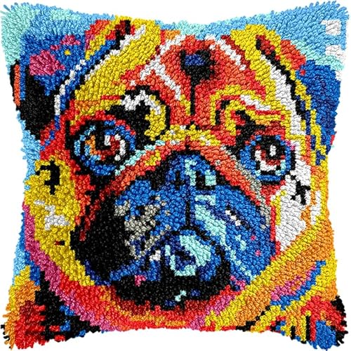 YarnAdventures Tier Hund Knüpfkissen für Kinder Erwachsene,Bunter Mops,Kissenbezug Knüpfteppich Zum Selber Knüpfen DIY Kissen Latch Hook Kit,17x17in YarnAdventures Tier Hund Knüpfkissen für Kinder Erwachsene,Bunter Mops,Kissenbezug Knüpfteppich Zum Selber Knüpfen DIY Kissen Latch Hook Kit,17x17in von YarnAdventures