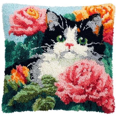 YarnAdventures Tier Knüpfhaken-Set,Kissenbezug,Stickerei,Blumen und Katzen,Teppich-Set,Nadelarbeit,Kissenbezug,Sofakissenbezug,Bastelset,43x43cm YarnAdventures Tier Knüpfhaken-Set,Kissenbezug,Stickerei,Blumen und Katzen,Teppich-Set,Nadelarbeit,Kissenbezug,Sofakissenbezug,Bastelset,43x43cm von YarnAdventures