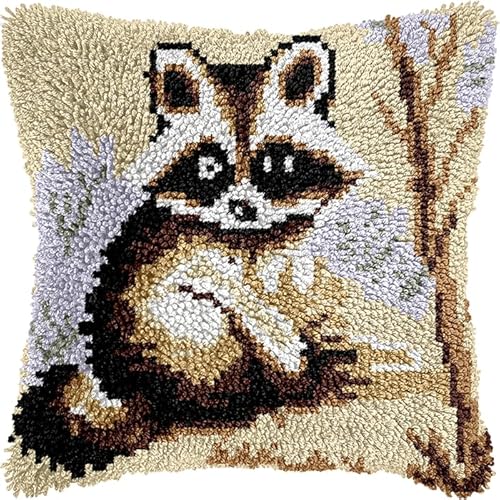 YarnAdventures Tier Knüpfhaken-Set,Kissenbezug,Stickerei,Süßer Waschbär,Teppich-Set,Nadelarbeit,Kissenbezug,Sofakissenbezug,Bastelset,43x43cm YarnAdventures Tier Knüpfhaken-Set,Kissenbezug,Stickerei,Süßer Waschbär,Teppich-Set,Nadelarbeit,Kissenbezug,Sofakissenbezug,Bastelset,43x43cm von YarnAdventures