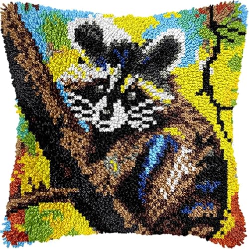 YarnAdventures Tier Knüpfhaken Set Kissen Diy-Knüpfhäkel-Sets,Waschbär auf einem Ast,Kissenbezug,Stickerei,Nadelspitzen Für Heimdekoration,Handarbeitsset Für Anfänger 43x43cm YarnAdventures Tier Knüpfhaken Set Kissen Diy-Knüpfhäkel-Sets,Waschbär auf einem Ast,Kissenbezug,Stickerei,Nadelspitzen Für Heimdekoration,Handarbeitsset Für Anfänger 43x43cm von YarnAdventures