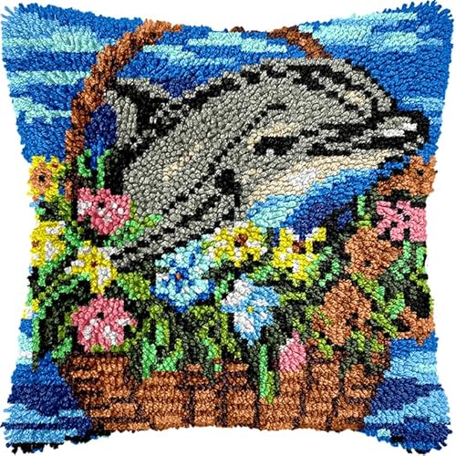 YarnAdventures Tier Knüpfkissen Zum Selber Knüpfen,Delphin im Blumenkorb,Kissen Hülle Sofakissenbezug,Knüpfkissen Set für Kinder Erwachsene,Heimdekoration,17x17in YarnAdventures Tier Knüpfkissen Zum Selber Knüpfen,Delphin im Blumenkorb,Kissen Hülle Sofakissenbezug,Knüpfkissen Set für Kinder Erwachsene,Heimdekoration,17x17in von YarnAdventures