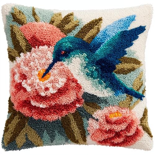 YarnAdventures Tier Knüpfkissen Zum Selber Knüpfen,Kolibri und Blumen,Kissen Hülle Sofakissenbezug,Knüpfkissen Set für Kinder Erwachsene,Heimdekoration,17x17in YarnAdventures Tier Knüpfkissen Zum Selber Knüpfen,Kolibri und Blumen,Kissen Hülle Sofakissenbezug,Knüpfkissen Set für Kinder Erwachsene,Heimdekoration,17x17in von YarnAdventures
