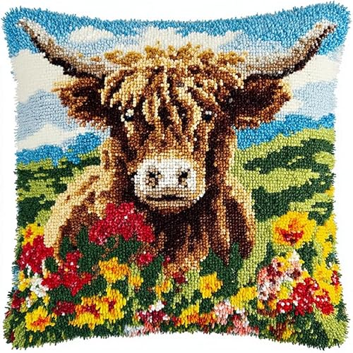 YarnAdventures Tier Knüpfkissen Zum Selber Knüpfen Set,Hochlandrinder in Blumen,Knüpfpackung für Kinder & Erwachsene Kissenbezug Knüpfkissen DIY Latch Hook Cushion,17x17in YarnAdventures Tier Knüpfkissen Zum Selber Knüpfen Set,Hochlandrinder in Blumen,Knüpfpackung für Kinder & Erwachsene Kissenbezug Knüpfkissen DIY Latch Hook Cushion,17x17in von YarnAdventures