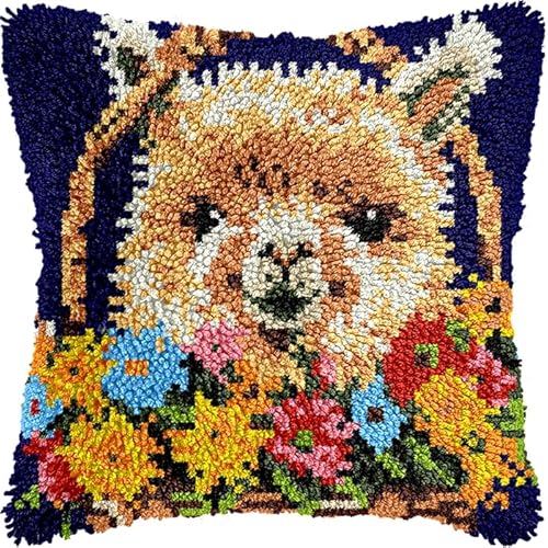 YarnAdventures Tier Latch Hook Kits Pillow for Adults,Alpaka im Blumenkorb,Pre-Printed Patterns Pillowcase Needlework Crochet Yarns Latch Hooking Cushion for Sofa Decor,17x17in YarnAdventures Tier Latch Hook Kits Pillow for Adults,Alpaka im Blumenkorb,Pre-Printed Patterns Pillowcase Needlework Crochet Yarns Latch Hooking Cushion for Sofa Decor,17x17in von YarnAdventures