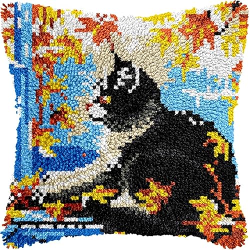 YarnAdventures Tier Latch Hook Kits Pillow for Adults,Katze unter dem Ahornbaum,Pre-Printed Patterns Pillowcase Needlework Crochet Yarns Latch Hooking Cushion for Sofa Decor,17x17in YarnAdventures Tier Latch Hook Kits Pillow for Adults,Katze unter dem Ahornbaum,Pre-Printed Patterns Pillowcase Needlework Crochet Yarns Latch Hooking Cushion for Sofa Decor,17x17in von YarnAdventures
