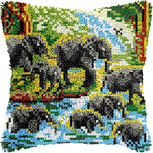 YarnAdventures Waldlandschaft Knüpfkissen Zum Selber Knüpfen,Eine Gruppe von Tieren Elefanten,Kissen Hülle Sofakissenbezug,Knüpfkissen Set für Kinder Erwachsene,Heimdekoration,17x17in YarnAdventures Waldlandschaft Knüpfkissen Zum Selber Knüpfen,Eine Gruppe von Tieren Elefanten,Kissen Hülle Sofakissenbezug,Knüpfkissen Set für Kinder Erwachsene,Heimdekoration,17x17in von YarnAdventures