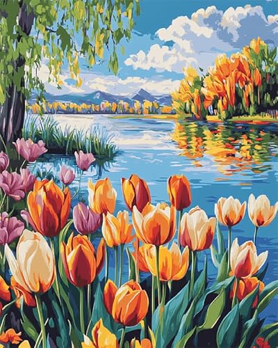 YarnAdventures Waldlandschaft Stickerei Set Vorgedruckt Kreuzstich kit für Erwachsene,Bunte Tulpen am Fluss,Art Stickbilder DIY Kunst Kreuzstich Kit für Anfänger Kinder,40x50cm YarnAdventures Waldlandschaft Stickerei Set Vorgedruckt Kreuzstich kit für Erwachsene,Bunte Tulpen am Fluss,Art Stickbilder DIY Kunst Kreuzstich Kit für Anfänger Kinder,40x50cm von YarnAdventures