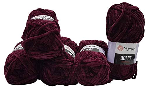 YarnArt Dolce 5 x 100 Gramm Strickwolle, Babywolle, 500 Gramm Wolle Super Bulky (Bordeaux dunkel 780) von YarnArt Dolce