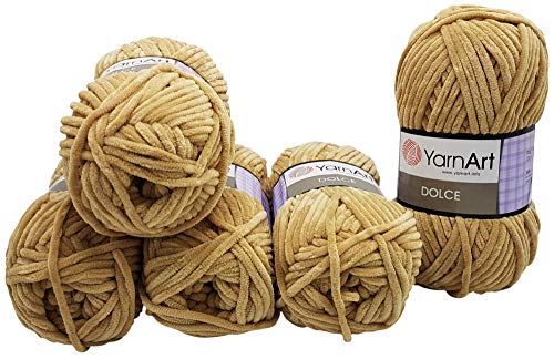 YarnArt Dolce 5 x 100 Gramm Strickwolle, Babywolle, 500 Gramm Wolle Super Bulky (Hellbraun 747) von YarnArt Dolce
