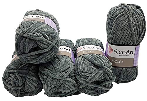 YarnArt Dolce 5 x 100 Gramm Strickwolle, Babywolle, 500 Gramm Wolle Super Bulky (grau 760) von YarnArt Dolce
