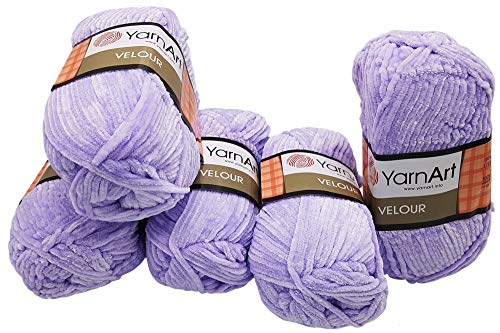 YarnArt Velour 5 x 100 Gramm Strickwolle, Babywolle, samt 500 Gramm Wolle (Flieder 859) von YarnArt Velour