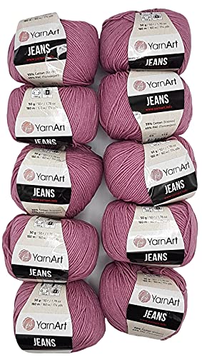 10 x 50g Strickwolle YarnArt Jeans einfarbig mit 55% Baumwolle, 500 Gramm Wolle uni (altrosa 65) von Yarn Art