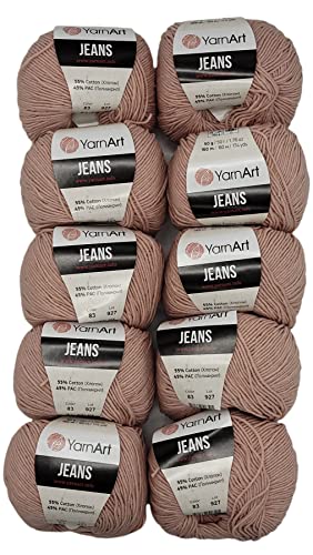 10 x 50g Strickwolle YarnArt Jeans einfarbig mit 55% Baumwolle, 500 Gramm Wolle uni (altrosa 83) von YarnArt