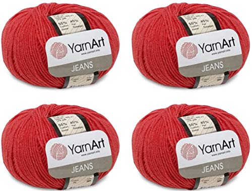 4 Knäuel YarnArt Jeans 55% Baumwolle 45% Acryl Garn Mischung Garn Häkeln Handstricken Kunst Lot von 4skn 200 gr 690 Yds (26rot) von YarnArt