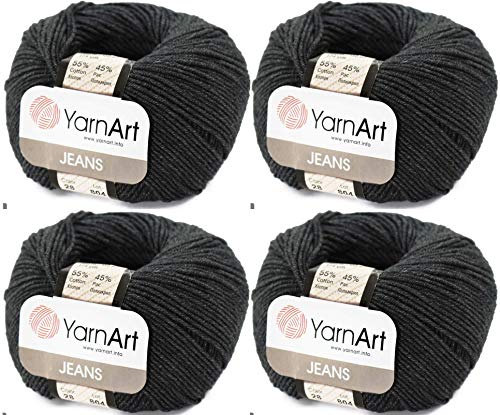 4 Knäuel YarnArt Jeans 55% Baumwolle 45% Acryl Garn Mischung Garn Häkeln Handstricken Kunst Lot von 4skn 200 gr 690 Yds (28 Fume) von YarnArt
