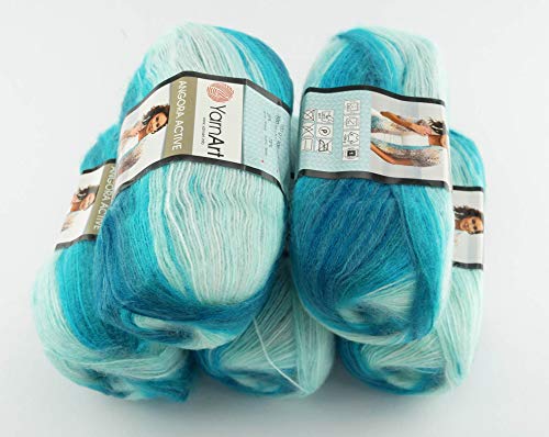 YarnArt 5 x 100 g Angora Active Batik Wolle Mehrfarbig Mit Farbverlauf - 500 Gramm Mit 25% Mohair-Anteil - Türkische Wolle (845) von Yarn Art