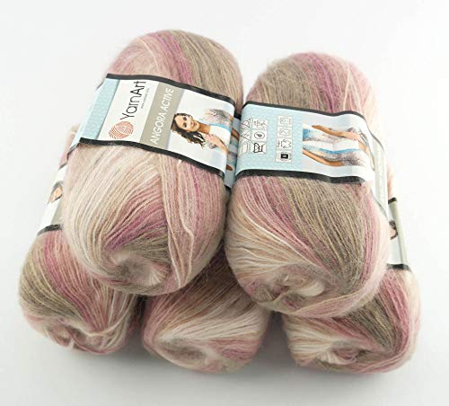 YarnArt 5 x 100 g Angora Active Batik Wolle Mehrfarbig mit Farbverlauf 500 Gramm Wolle mit 25% Mohair-Anteil türkische Wolle (853) von YarnArt