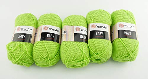 YarnArt Baby Wolle 5 x 50g Strickwolle 250 Gramm Wolle zum Stricken und Häkeln Babywolle türkische Wolle (grasgrün 13854) von YarnArt