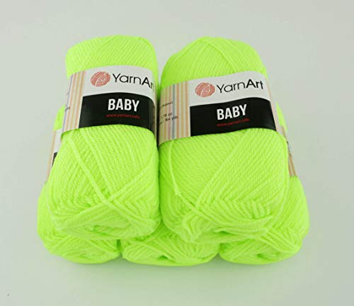 YarnArt Baby Wolle 5 x 50g Strickwolle 250 Gramm Wolle zum Stricken und Häkeln Babywolle türkische Wolle (leuchtgelb 8232) von YarnArt