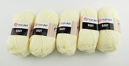 YarnArt Baby Wolle 5 x 50g Strickwolle 250 Gramm Wolle zum Stricken und Häkeln Babywolle türkische Wolle (vanille 502) von YarnArt