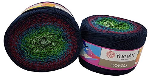YarnArt Flowers 500 Gramm Bobbel Wolle 266 Farbverlauf, 55% Baumwolle, Bobble Strickwolle Mehrfarbig von Yarn Art