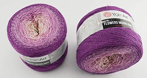 YarnArt Flowers 500 Gramm Bobbel Wolle mit Glitzer und Farbverlauf, 53% Baumwolle, Bobble Strickwolle Mehrfarbig 1000m (Brombeere Rose beige 3290) von YarnArt