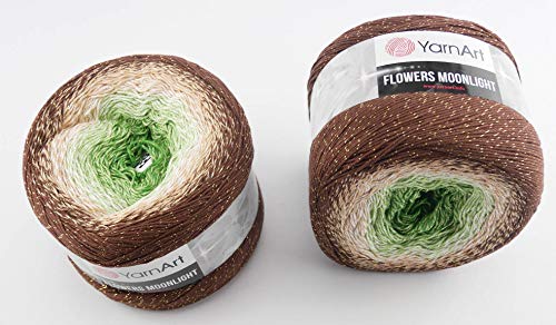 YarnArt Flowers 500 Gramm Bobbel Wolle mit Glitzer und Farbverlauf, 53% Baumwolle, Bobble Strickwolle Mehrfarbig 1000m (braun beige grün 3272) von YarnArt