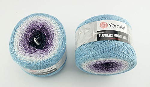 YarnArt Flowers 520 Gramm Bobbel Wolle mit Glitzer und Farbverlauf, 53% Baumwolle, Bobble Strickwolle Mehrfarbig 1000m (3264) von YarnArt