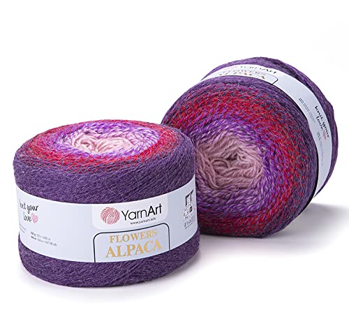 YarnArt Flowers Alpaca, 500 Gramm Bobbel Wolle Farbverlauf, 20% Alpaka Wolle, Bobble Strickwolle Mehrfarbig (434) von Yarn Art
