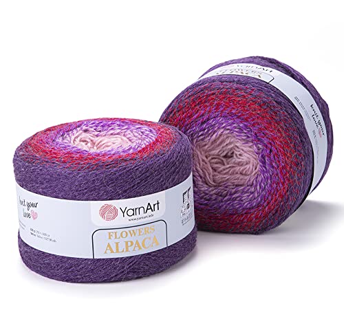 YarnArt Flowers Alpaca, 500 Gramm Bobbel Wolle Farbverlauf, 20% Alpaka Wolle, Bobble Strickwolle Mehrfarbig (434) von YarnArt