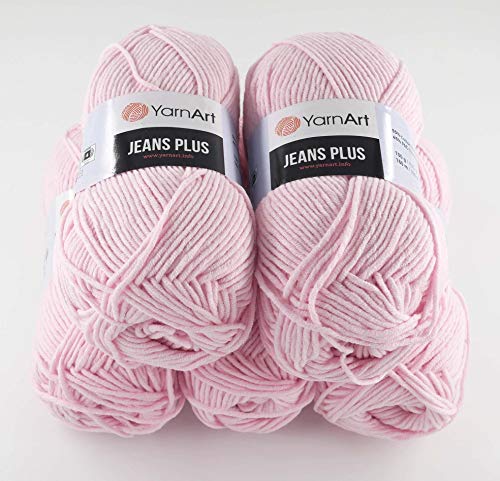 YarnArt Jeans Plus Garn Baumwollgarn Amigurumi Babygarn Wolle 500g 800m/500g 5x100g Yarnarts (74 pastell rosa) von YarnArt