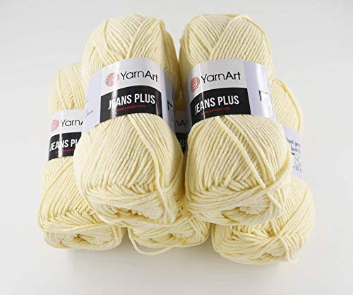 YarnArt Jeans Plus Garn Baumwollgarn Amigurumi Babygarn Wolle 500g 800m/500g 5x100g Yarnarts (88 pastel gelb) von YarnArt