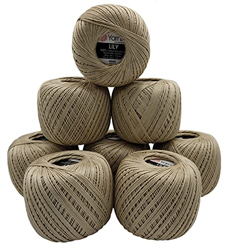 YarnArt Lily 8 x 50 Gramm Garn 100% merzerisierte Baumwolle, 400g Häkelgarn einfarbig, (beige 4660) von YarnArt