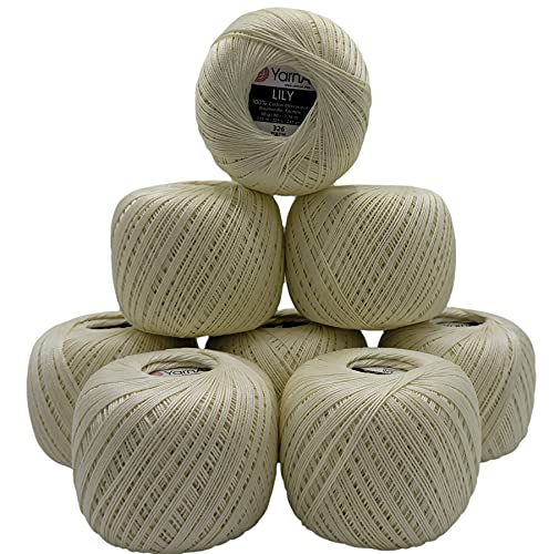 YarnArt Lily 8 x 50 Gramm Garn 100% merzerisierte Baumwolle, 400g Häkelgarn einfarbig, (creme 326) von YarnArt