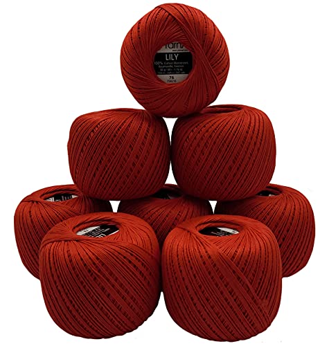 YarnArt Lily 8 x 50 Gramm Garn 100% merzerisierte Baumwolle, 400g Häkelgarn einfarbig, (rot 76) von YarnArt