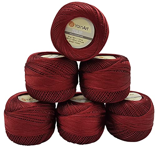 YarnArt Tulip 6 x 50 gr. Paket, Seide Mikrofaser Satin Garn Brillante Glänzend (Bordeaux 422) von Yarn Art