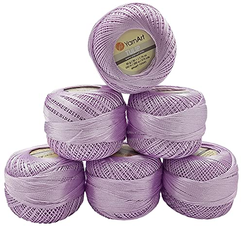 YarnArt Tulip 6 x 50 gr. Paket, Seide Garn Mikrofaser Garn Satin Garn Seide brillante Garn glänzend Garn (Flieder 417) von YarnArt