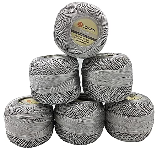 YarnArt Tulip 6 x 50 gr. Paket, Seide Mikrofaser Satin Garn Brillante Glänzend (Grau 475) von YarnArt