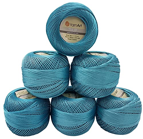 YarnArt Tulip 6 x 50 gr. Paket, Seide Garn Mikrofaser Garn Satin Garn Seide brillante Garn glänzend Garn (Turkis 480) von YarnArt