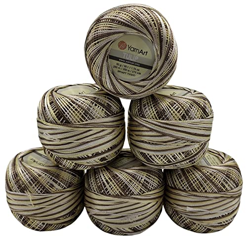 YarnArt Tulip 6 x 50 gr. Paket Seide Garn Mikrofaser, Satin Garn glänzend (braun vanille weiss 454) von YarnArt