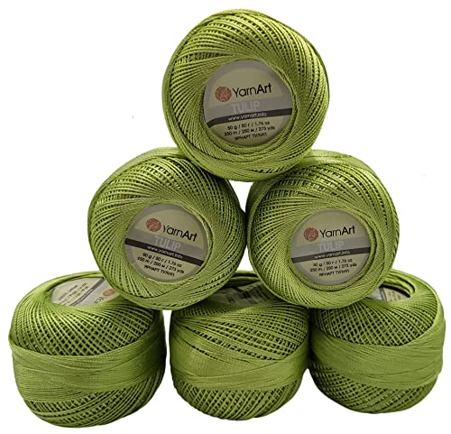 YarnArt Tulip 6 x 50 gr. Paket Seide Garn Mikrofaser, Satin Garn glänzend (kiwi 424) von YarnArt