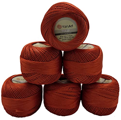 YarnArt Tulip 6 x 50 gr. Paket Seide Garn Mikrofaser, Satin Garn glänzend (terrakotta 421) von YarnArt